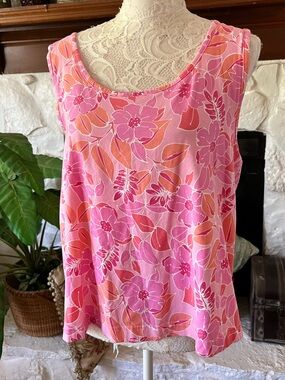 Carole Hochman Heavenly Soft Pink & Orange Floral Tank Top Pajama Top Size 1X